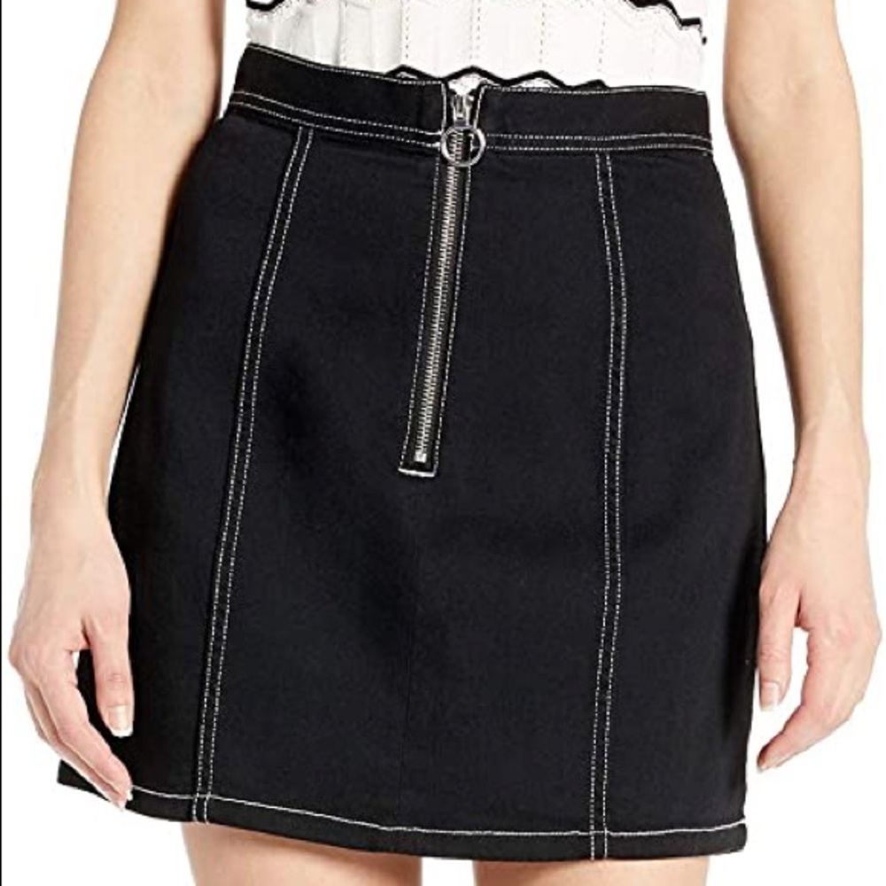BB Dakota Zip To It Zip Front Denim Skirt NWT Size 4 Black Cotton Blend